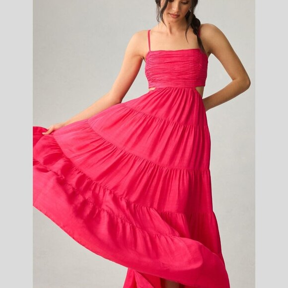 Anthropologie Let Me Be Magenta Pink Cutout Tiered Maxi Dress 3414 - Picture 3 of 12
